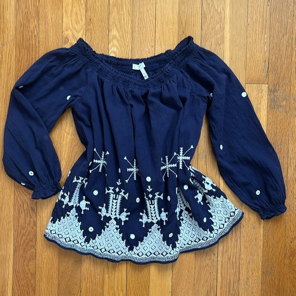 Joie Tops - Joie Kistine 100% Cotton Navy Blue & White Embroidered Blouse Peasant Top XS
